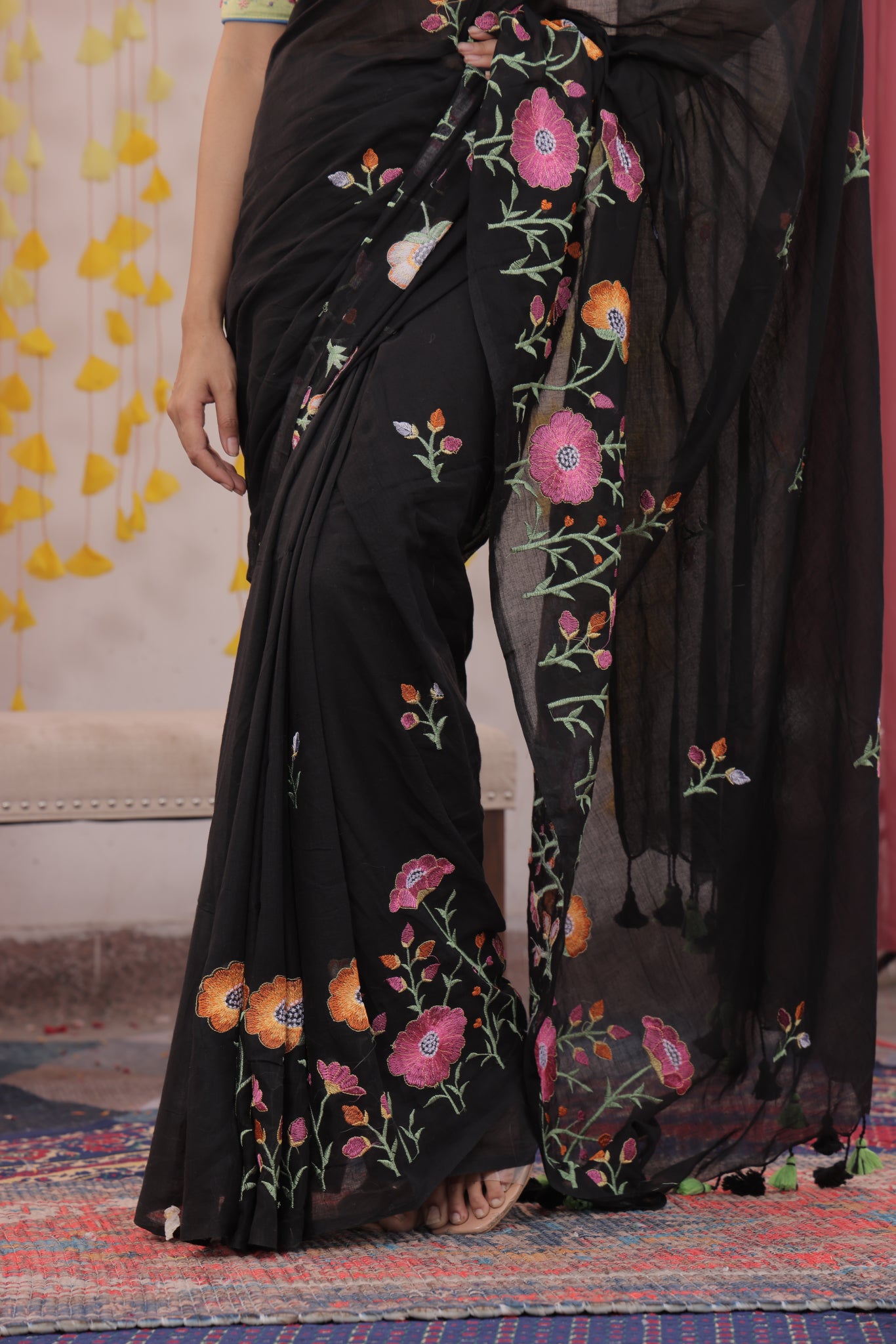 Secret Garden Black Mulmul Saree