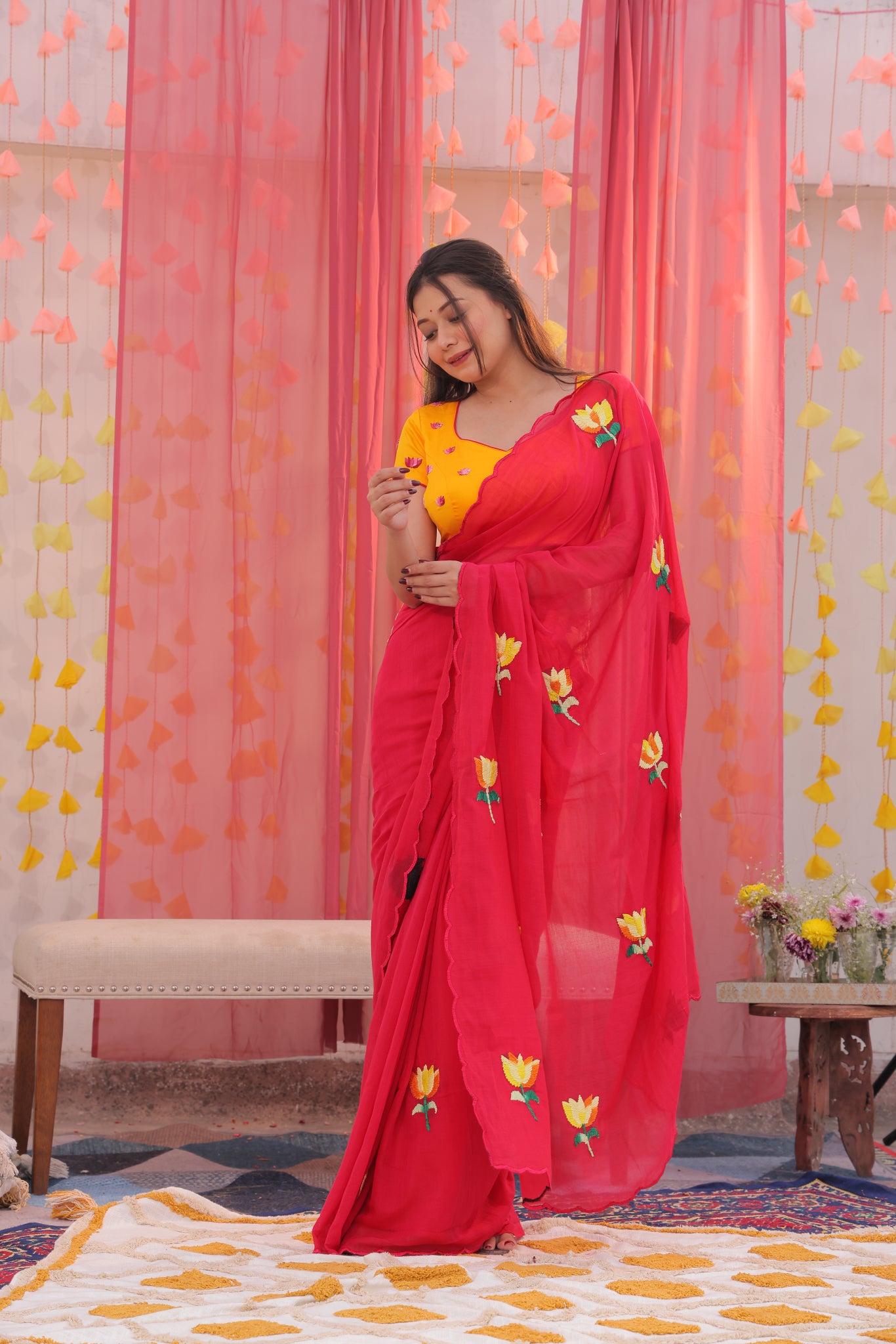 Yellow Lotus Mulmul Saree