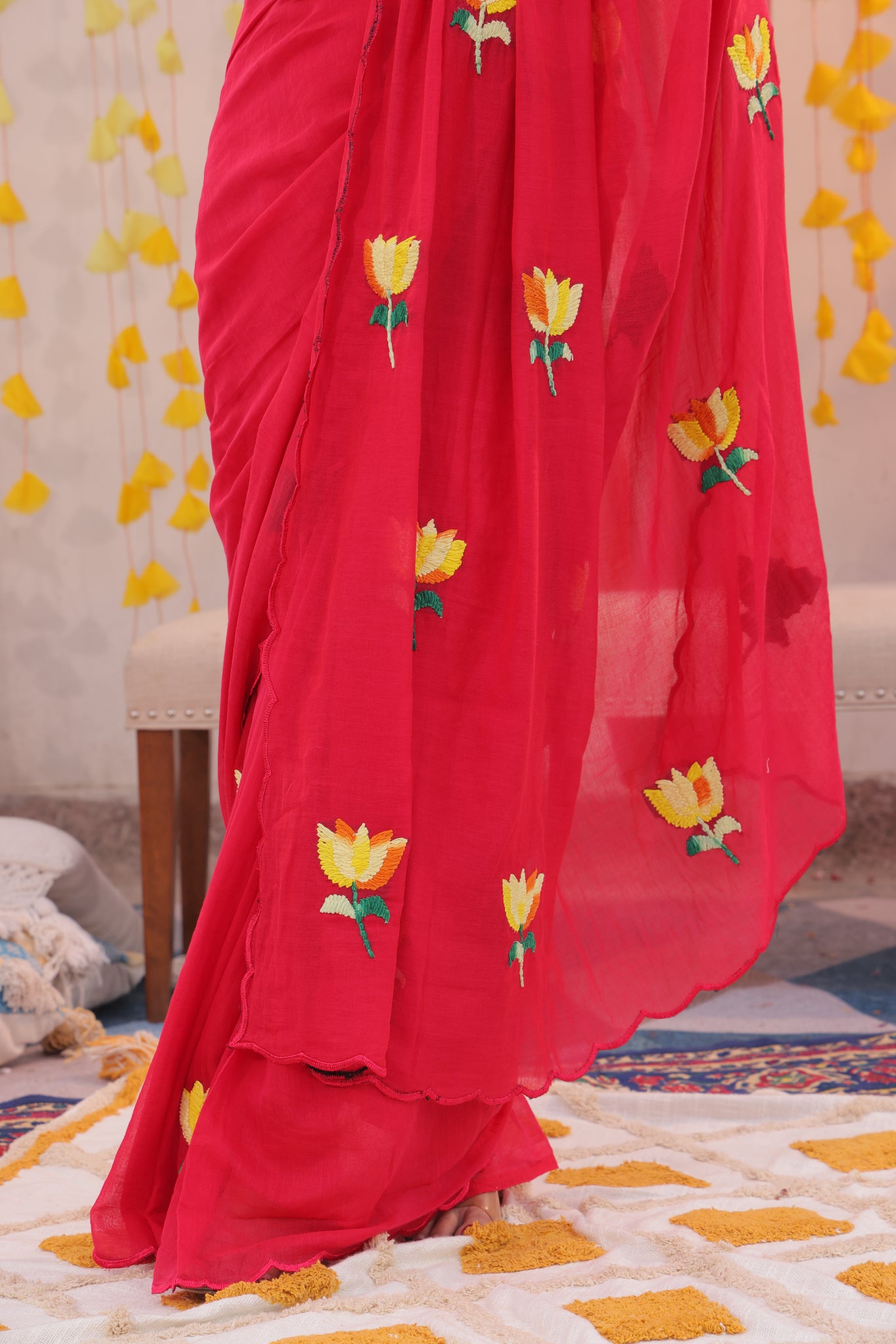 Yellow Lotus Mulmul Saree