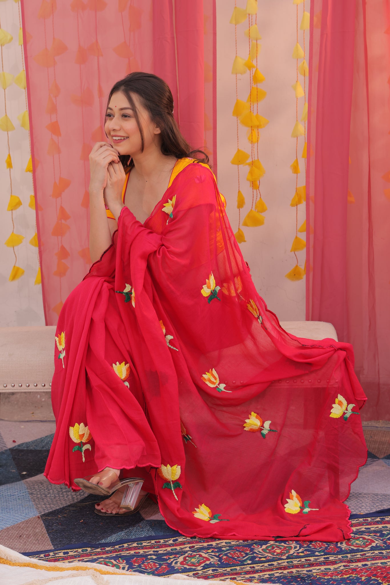 Yellow Lotus Mulmul Saree