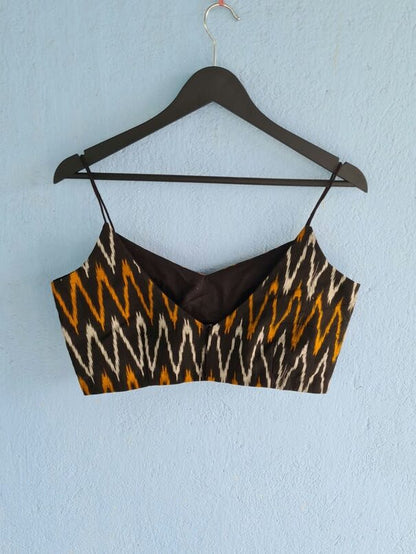 Black Ikat Noddle Strap Blouse