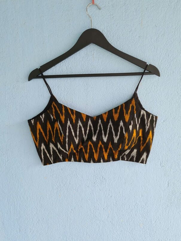 Black Ikat Noddle Strap Blouse