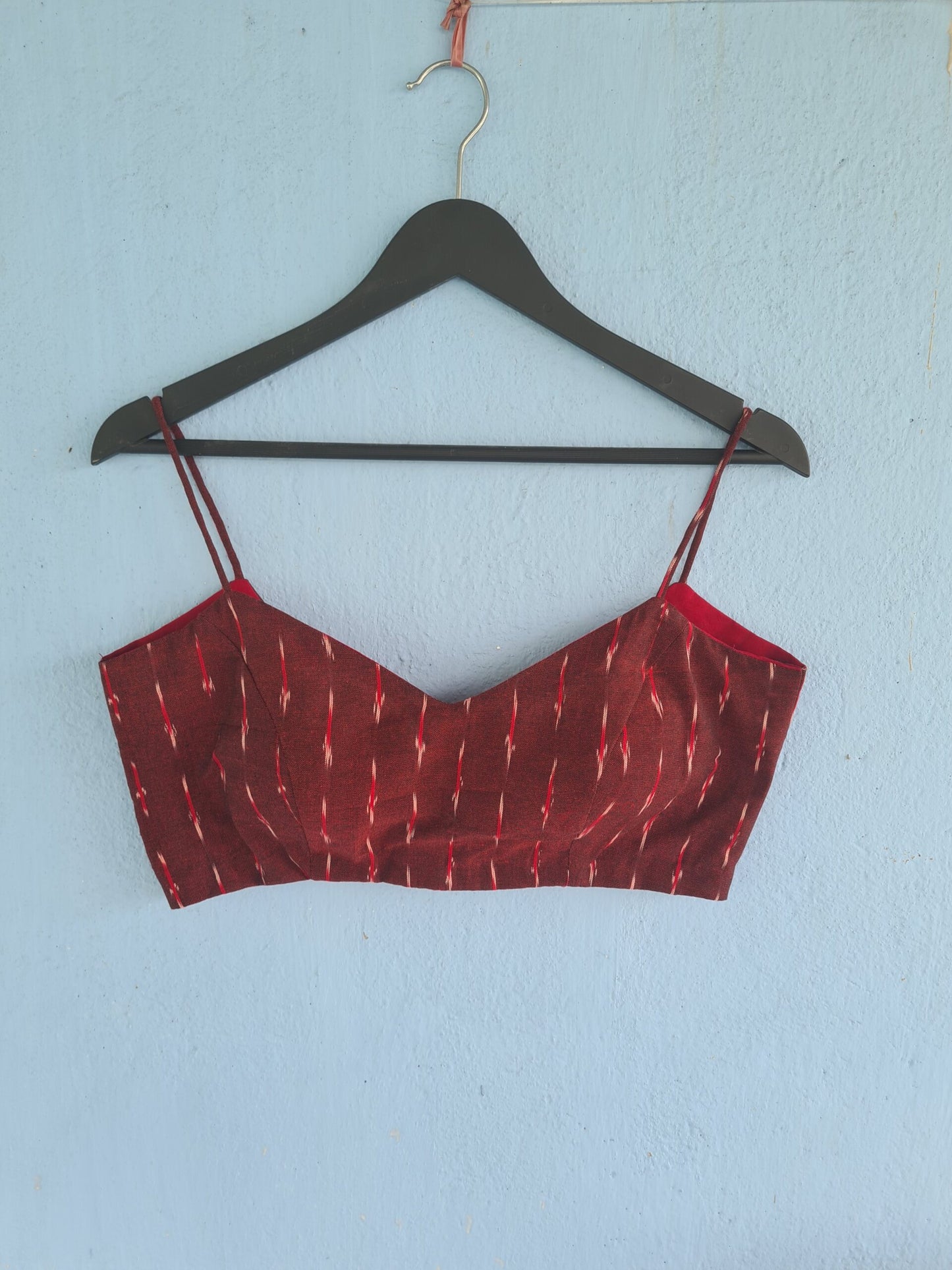 Maroon Ikat Noddle Strap Blouse