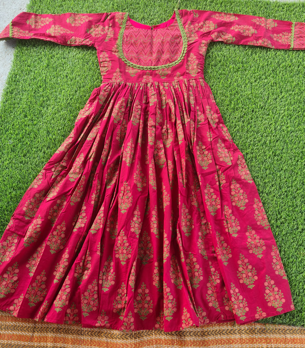 Magenta Handblock Cotton Dress