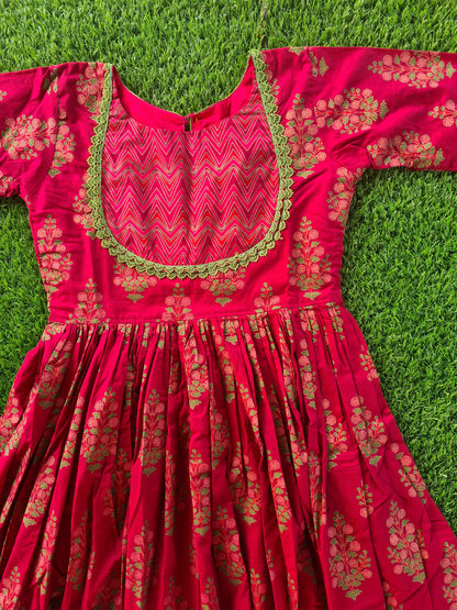 Magenta Handblock Cotton Dress