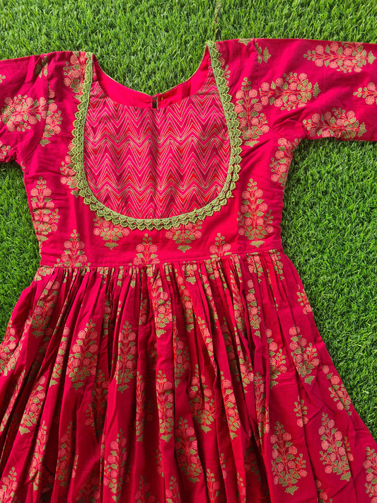 Magenta Handblock Cotton Dress