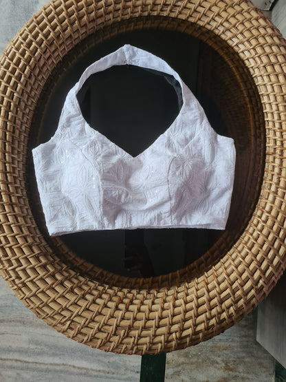 White Cotton Embroidered Halter Neck Blouse