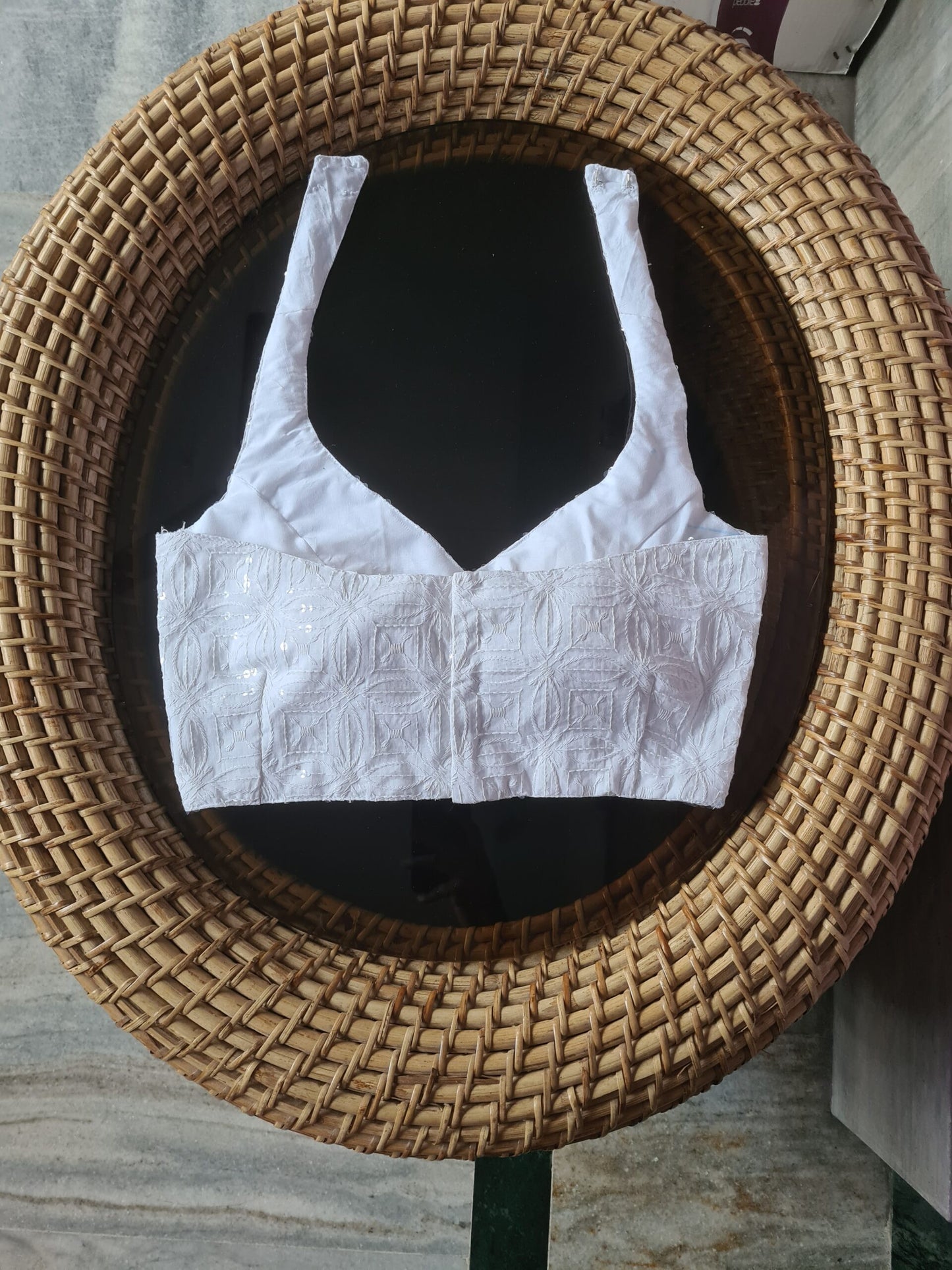 White Cotton Embroidered Halter Neck Blouse