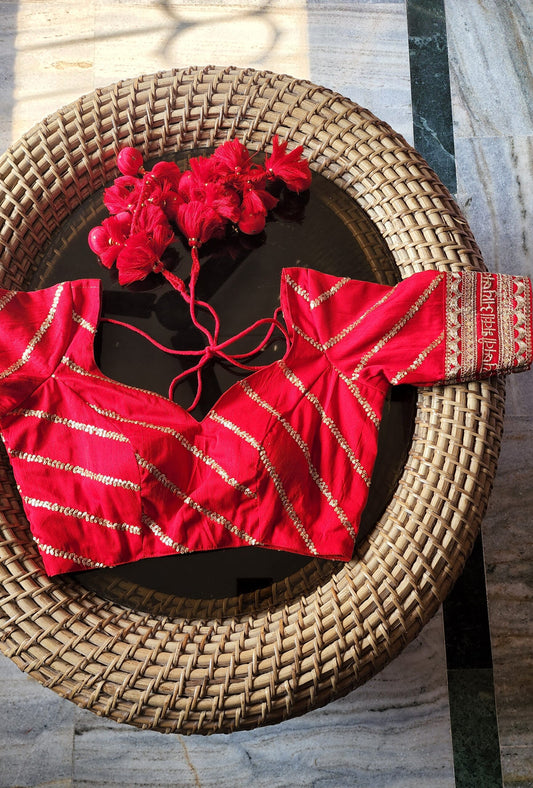 Red Raw Silk Embroidered Blouse