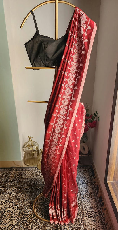 Maroon Jamdani Saree