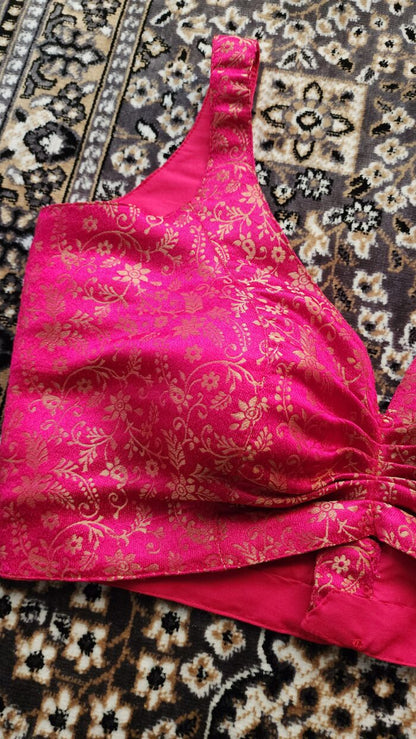 HOT PINK BROCADE SLEEVELESS BLOUSE