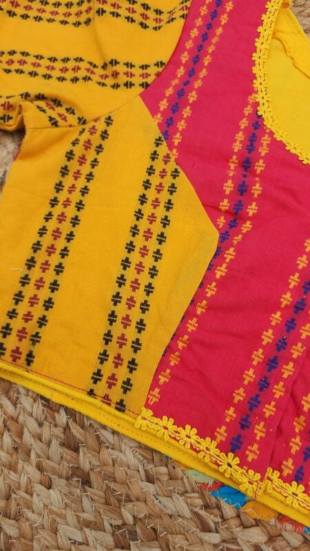 Yellow Pink Patchwork Cotton Blouse