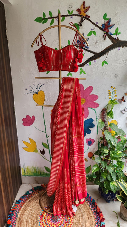 Red Chanderi Cotton Silk Saree