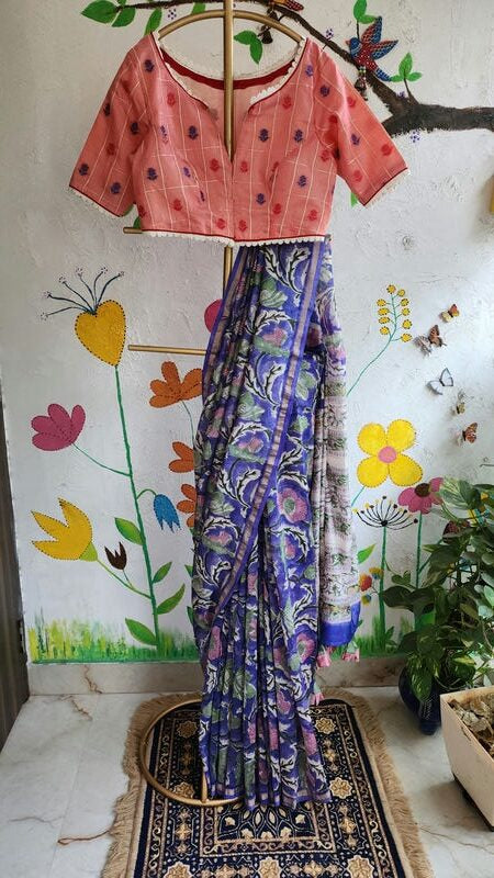 Purple Floral Chanderi Cotton Silk Saree