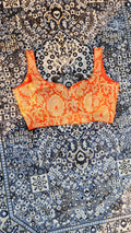 MANDARIN ORANGE BROCADE SLEEVELESS BLOUSE