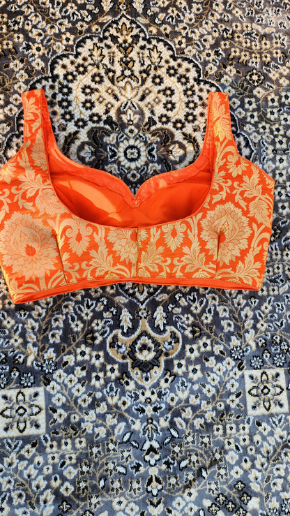 MANDARIN ORANGE BROCADE SLEEVELESS BLOUSE