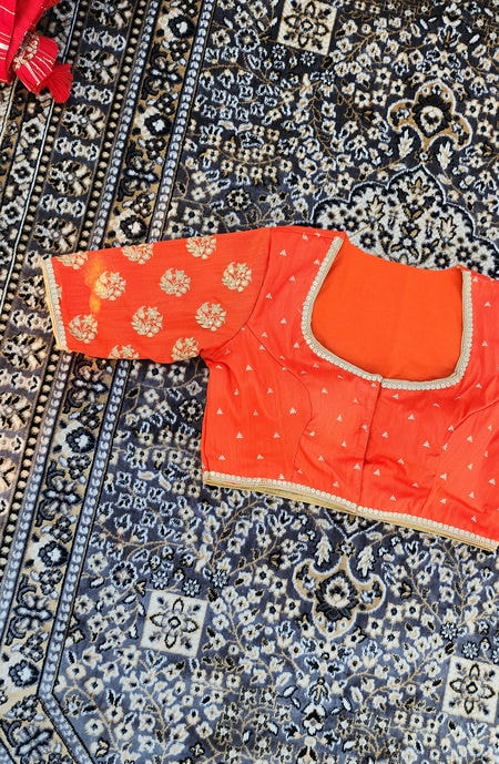 Orange Embroidered Silk Blouse