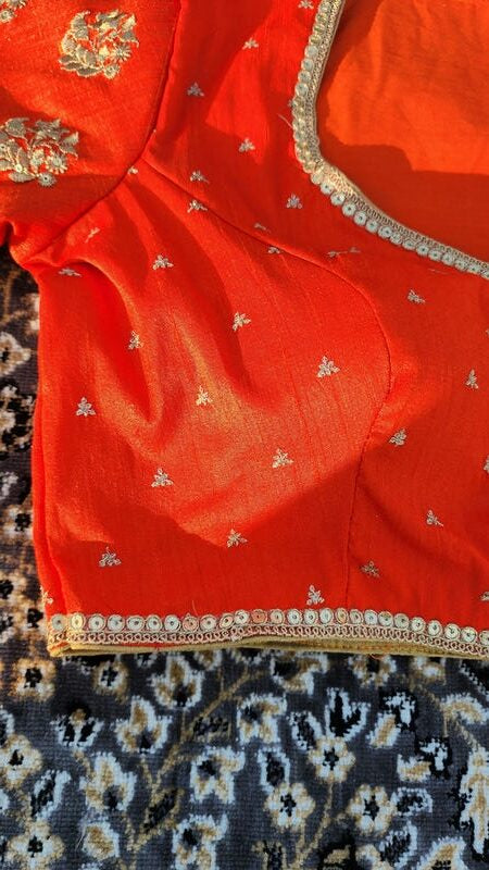 Orange Embroidered Silk Blouse