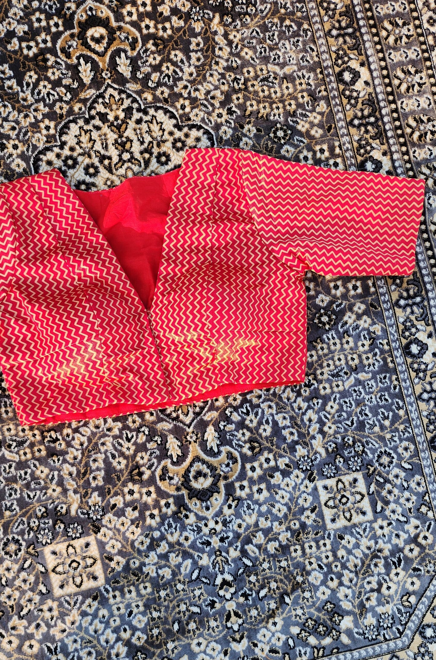 Red Chevron Gaji Silk Blouse