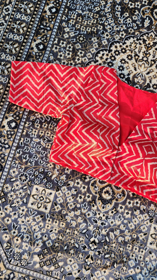 Red Zigzag Patterned Gaji Silk Blouse