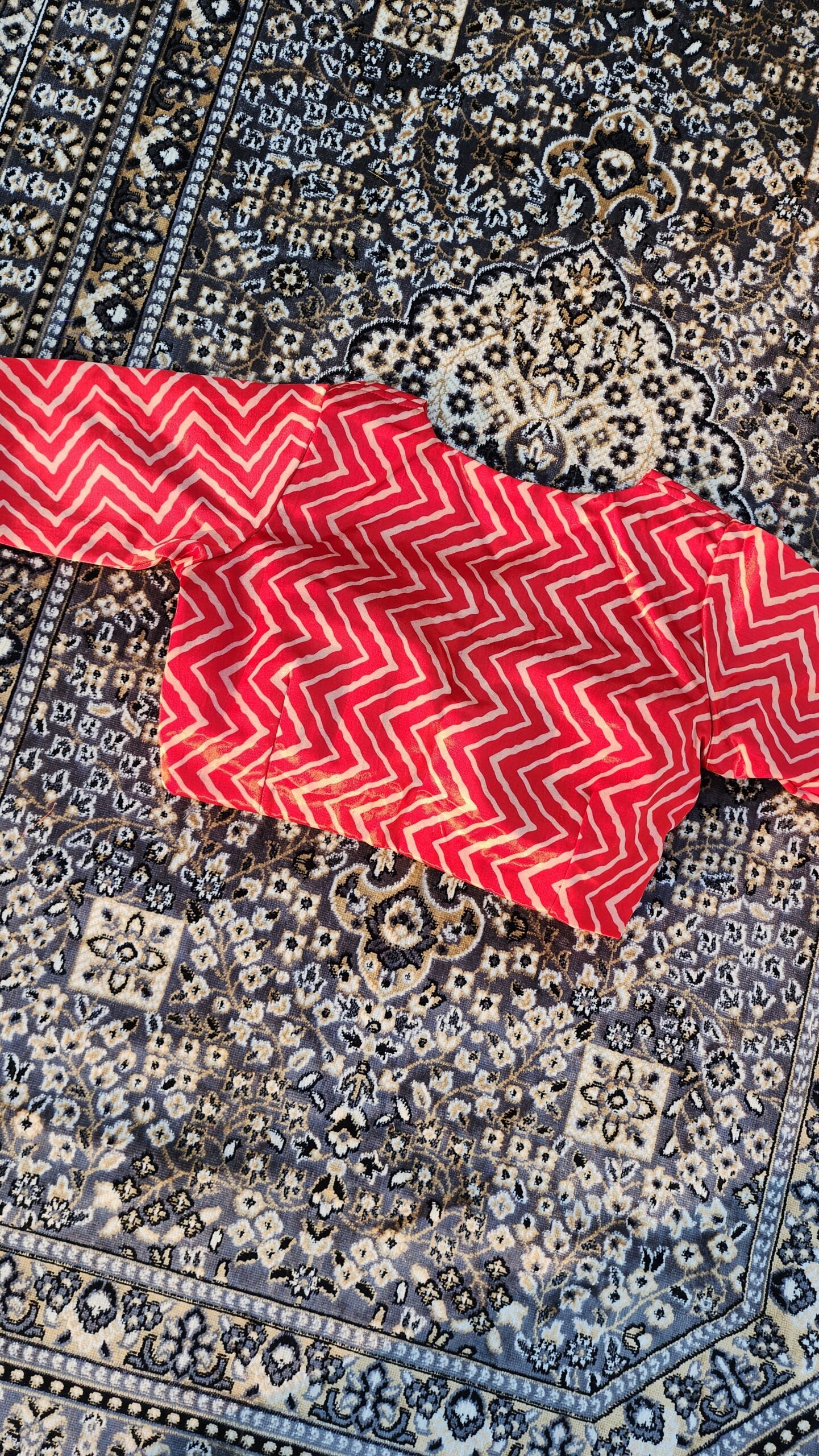 Red Zigzag Patterned Gaji Silk Blouse