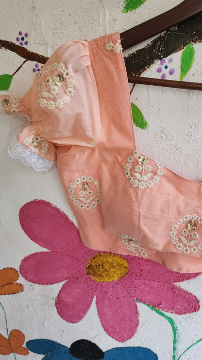 PEACH CHANDERI FLORAL EMBROIDERED BLOUSE