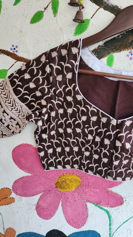 CHOCO BROWN EMBROIDERED BLOUSE