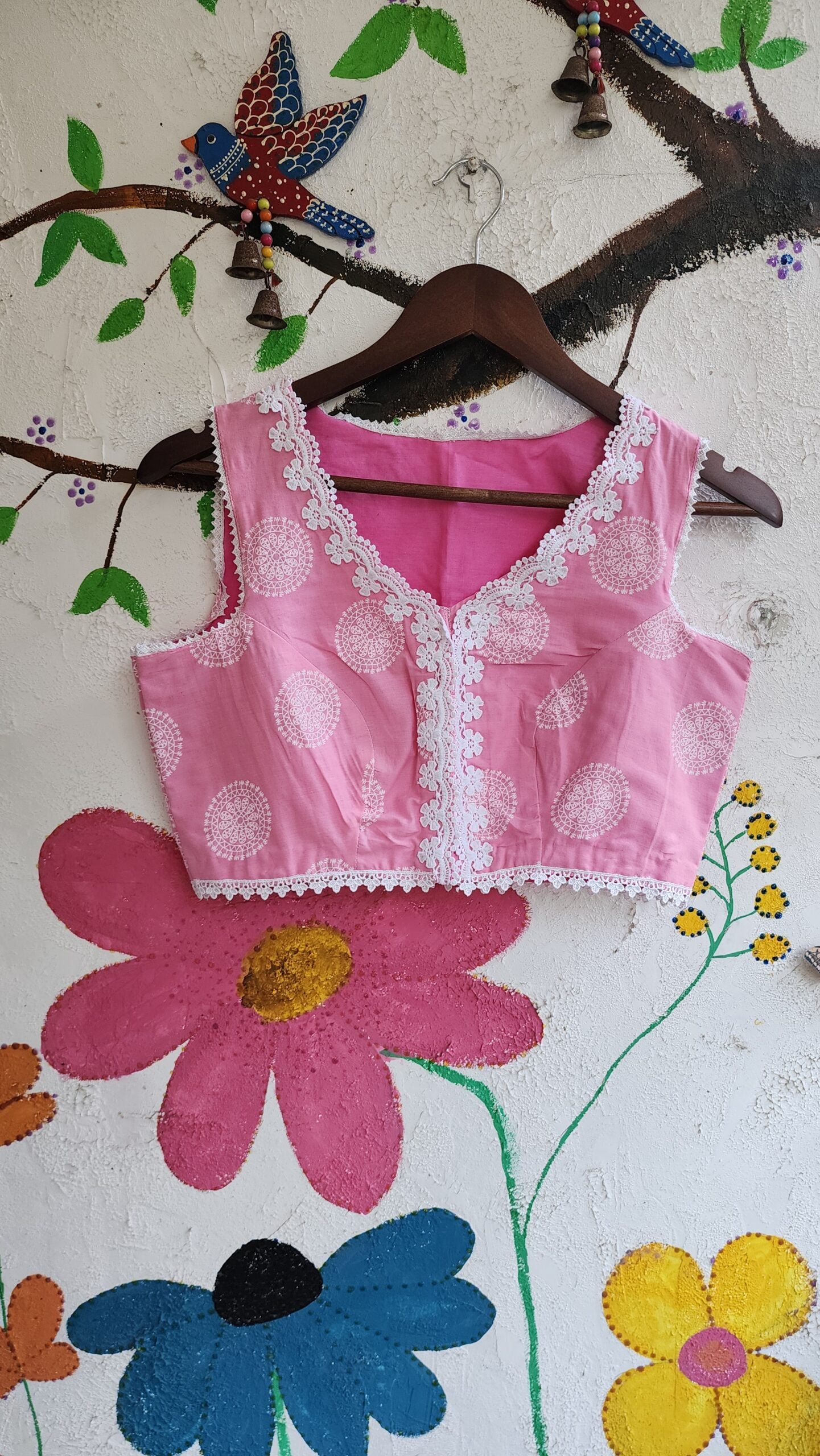 Baby Pink Cotton Sleeveless Blouse