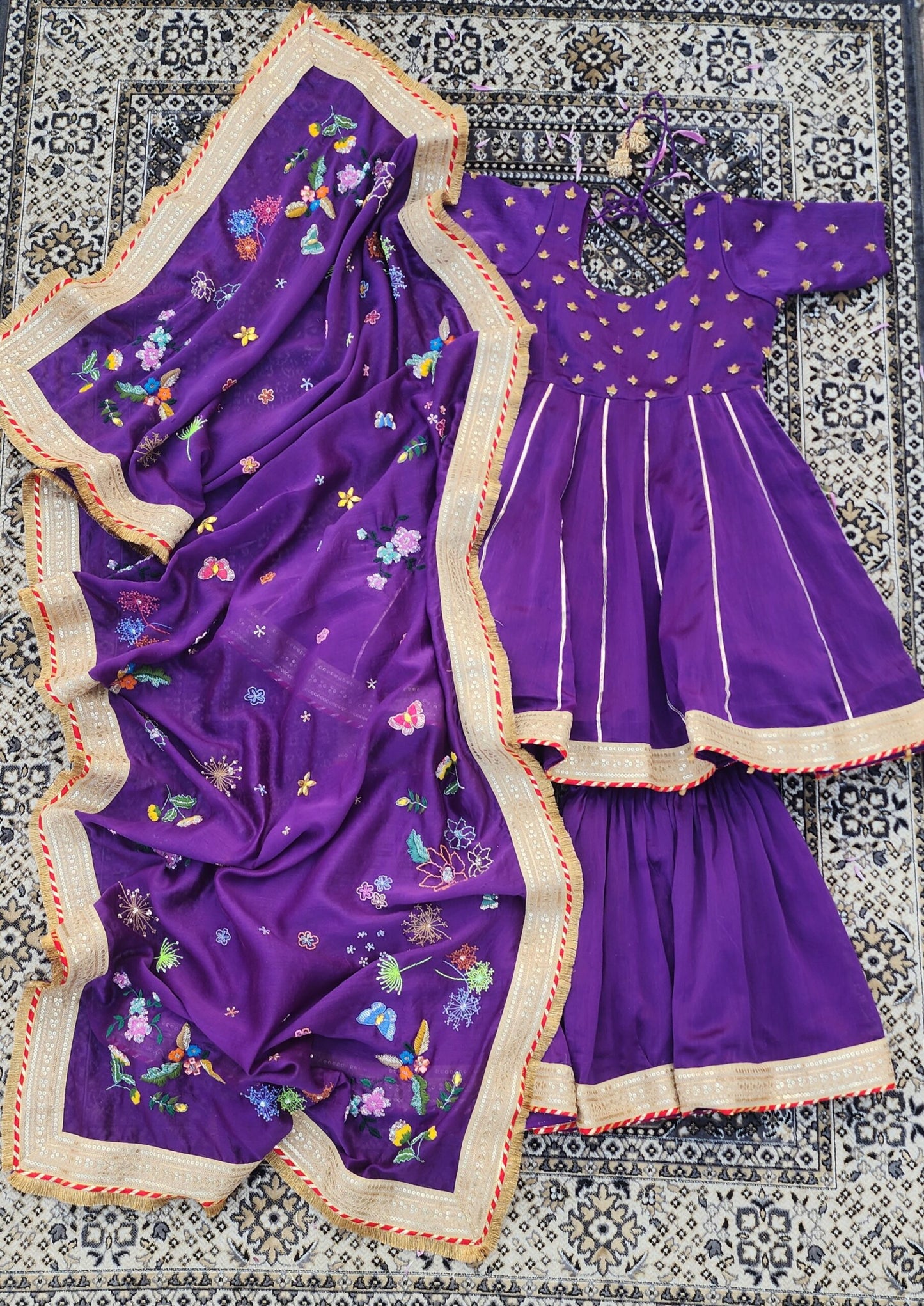 SALVIA HAND EMBROIDERED CHANDERI SHARARA SET