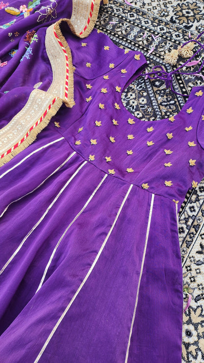 SALVIA HAND EMBROIDERED CHANDERI SHARARA SET