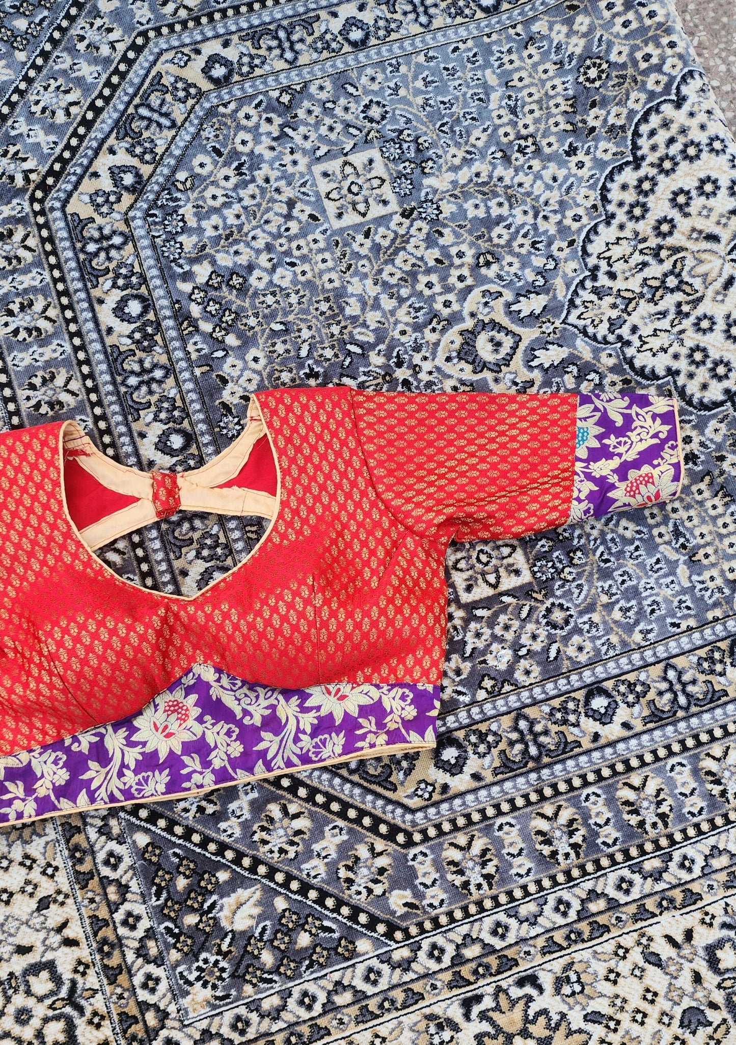 Red Purple Brocade Patchwork Blouse