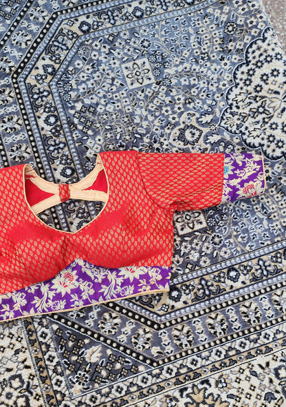 Red Purple Brocade Patchwork Blouse