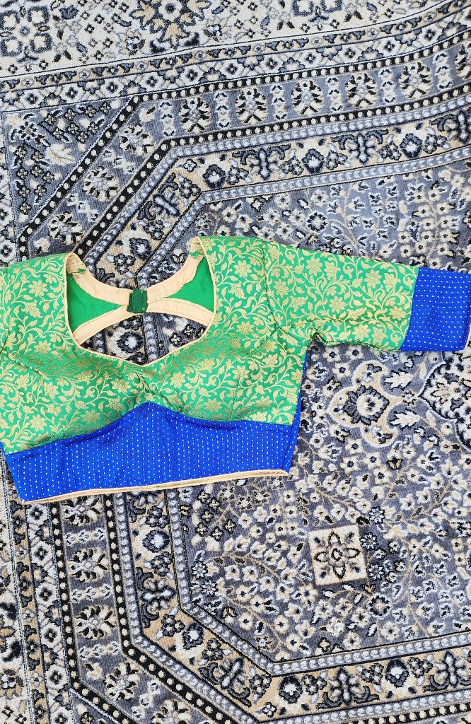 Green Blue Patchwork Brocade Blouse