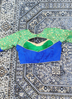 Green Blue Patchwork Brocade Blouse