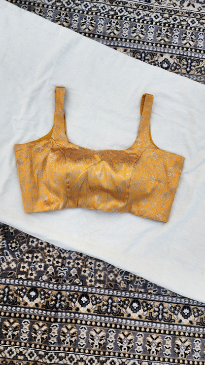 MUSTARD BROCADE SLEEVELESS BLOUSE