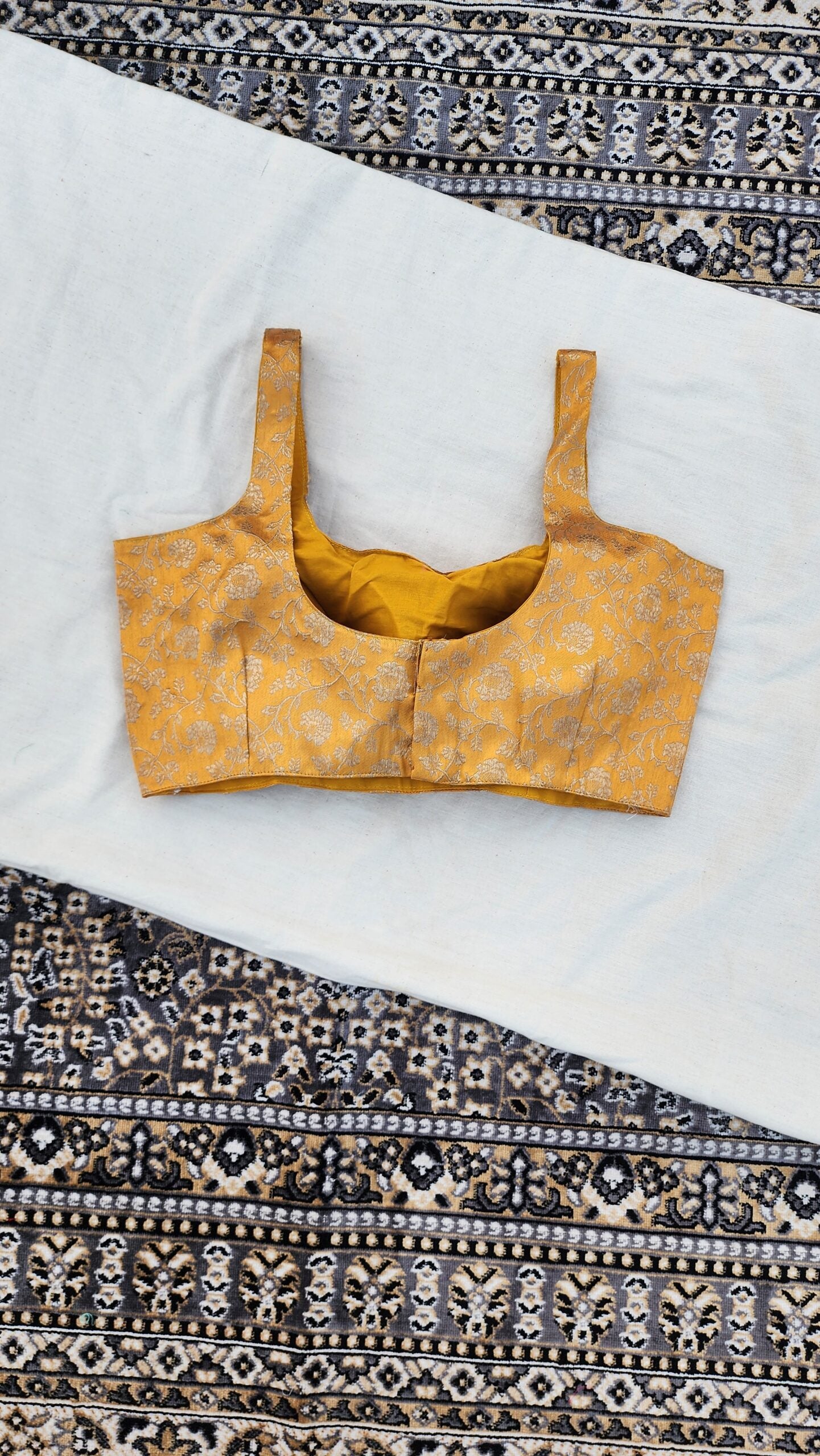 MUSTARD BROCADE SLEEVELESS BLOUSE