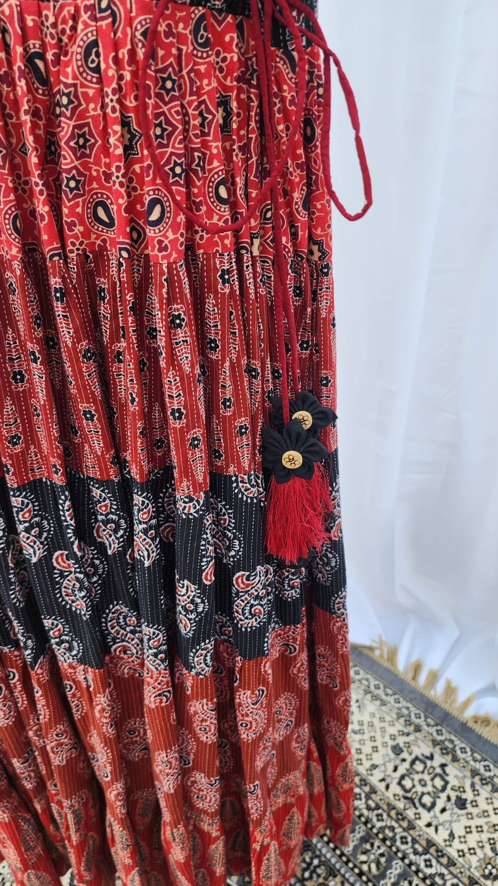 AJRAKH KANTHA COTTON PATCHWORK GATHERED MAXIDRESS