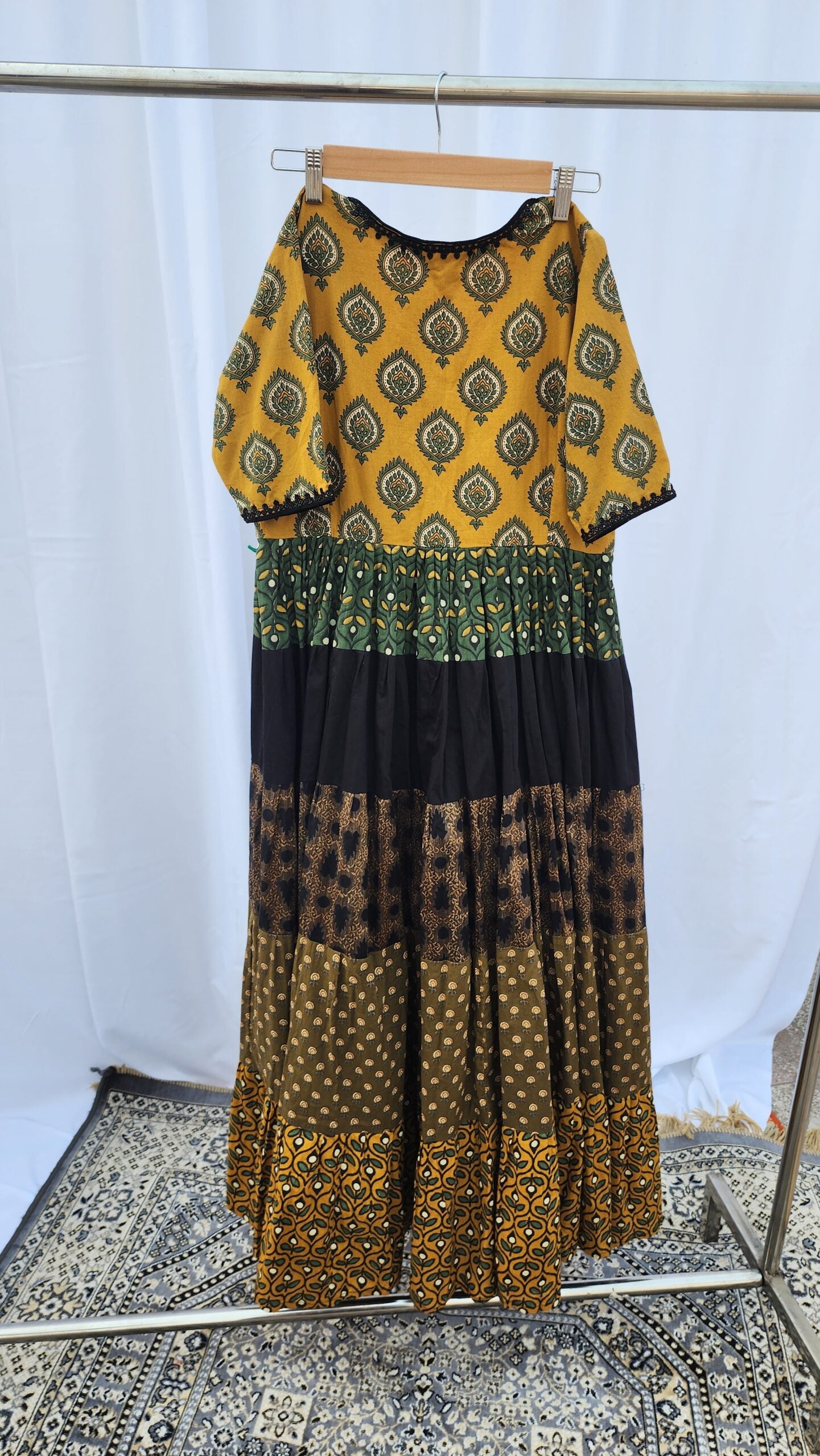 Ajrakh Gathered Patchwork Maxidress