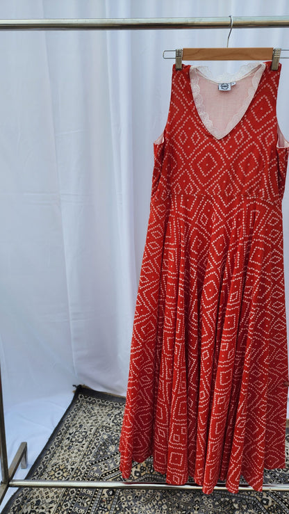 RED BANDHANI PRINTED COTTON MAXIDRESS