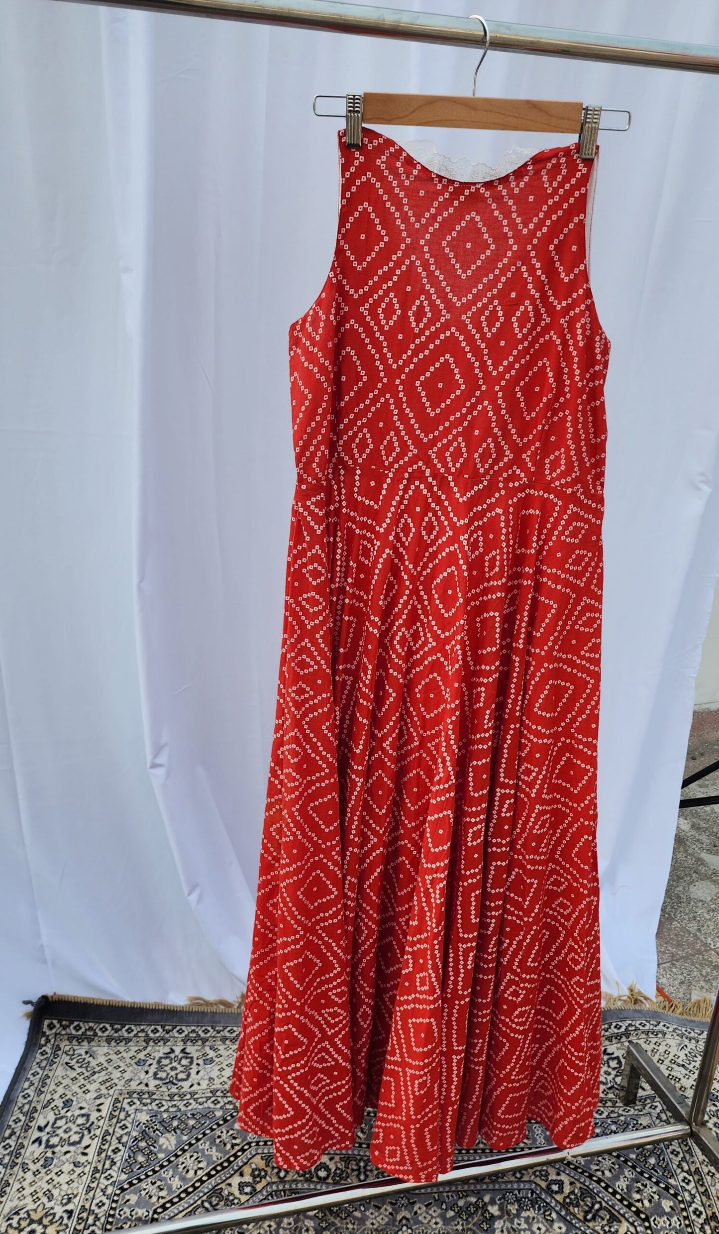 RED BANDHANI PRINTED COTTON MAXIDRESS