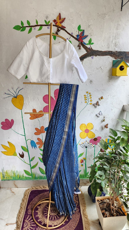 INDIGO CHECKS MAHESHWARI SILK & COTTON SAREE