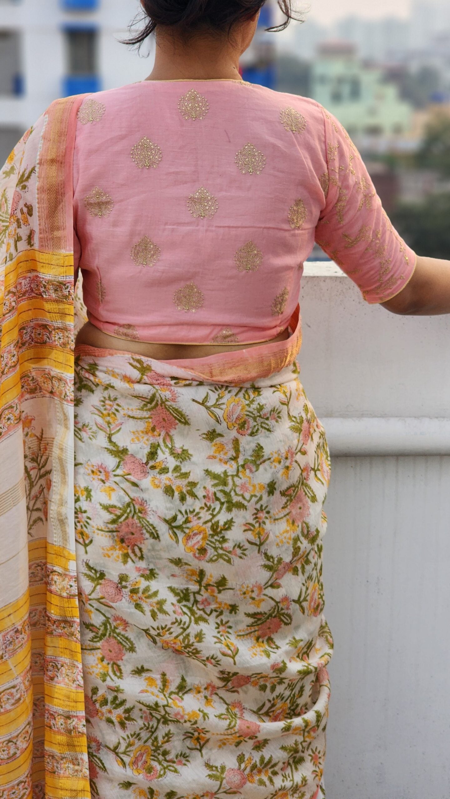 Peach Pink Embroidered Chanderi Blouse