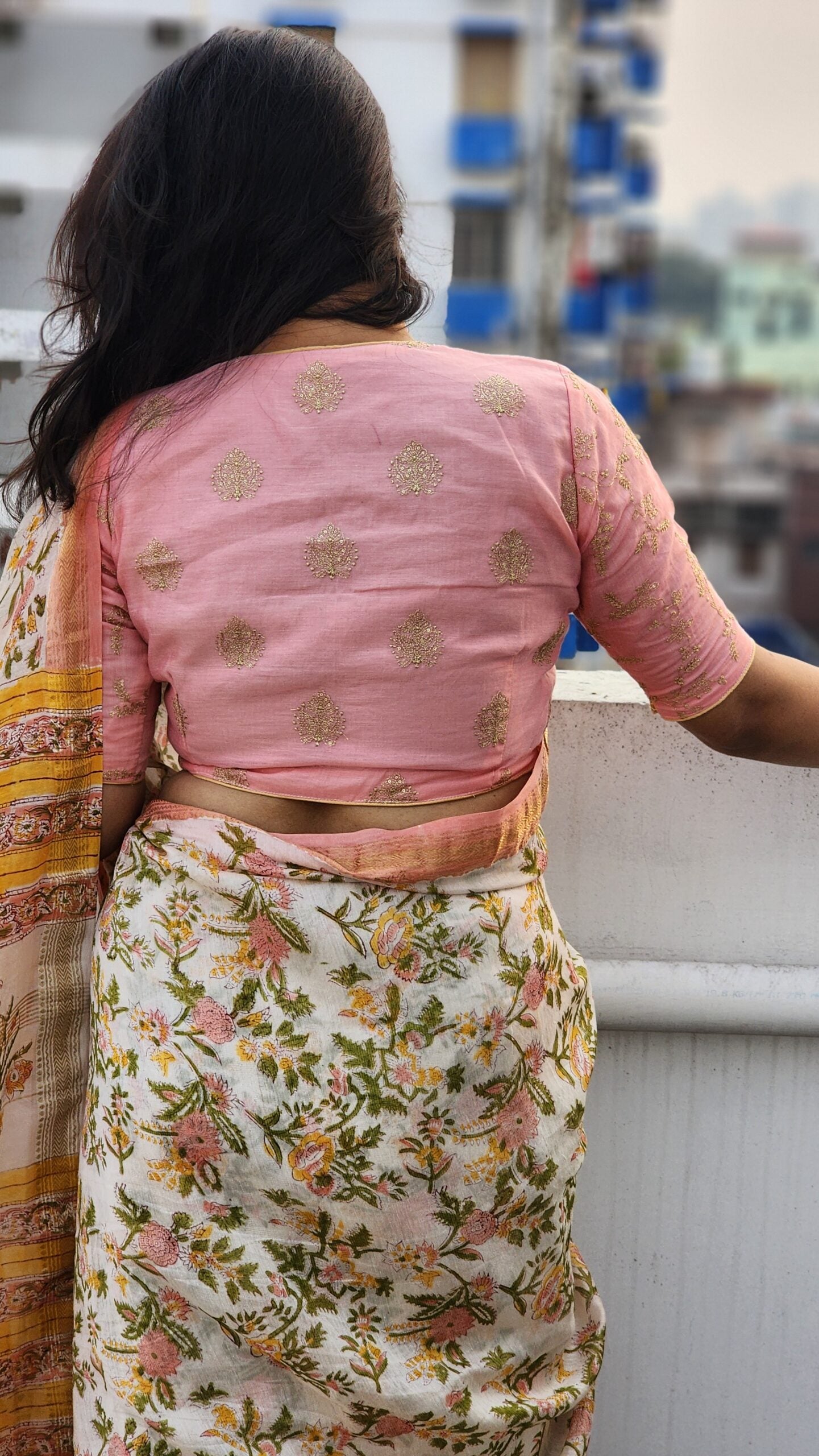 Peach Pink Embroidered Chanderi Blouse