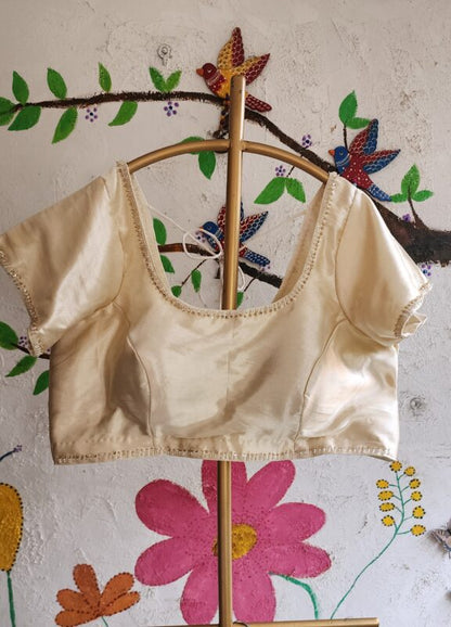 Ivory Mashru Silk Embroidered Blouse