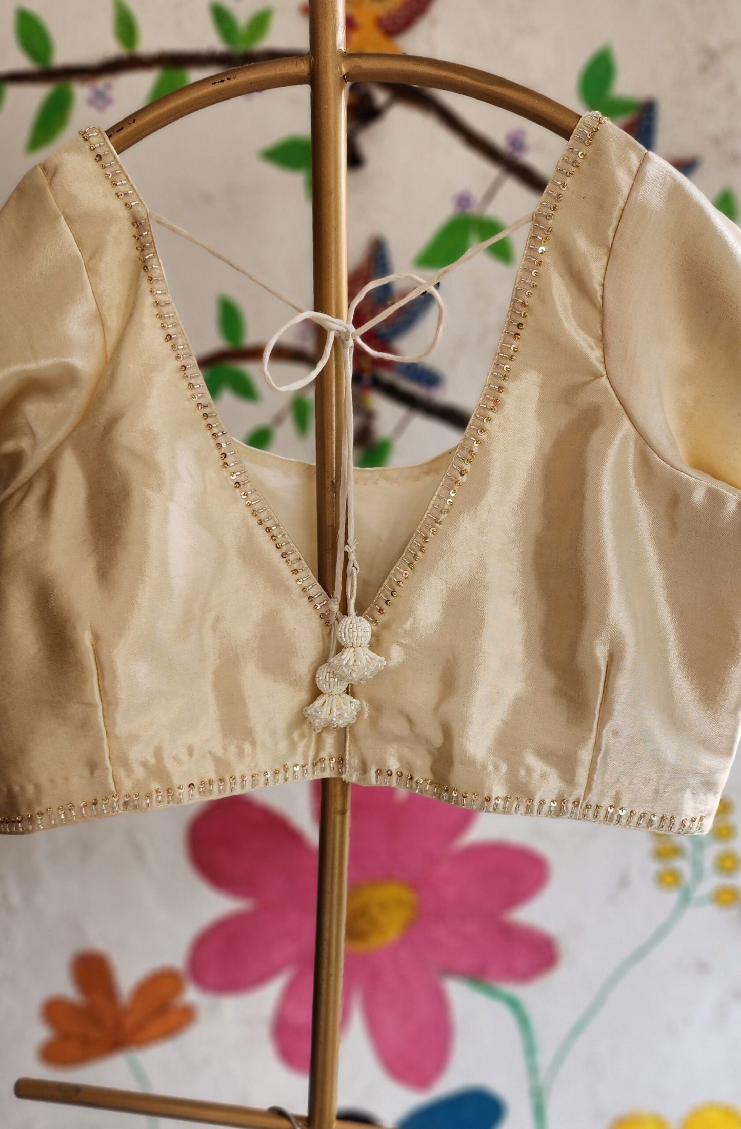 Ivory Mashru Silk Embroidered Blouse