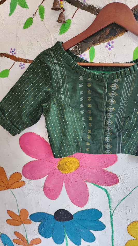 Dark Green Cotton Jacquard Blouse