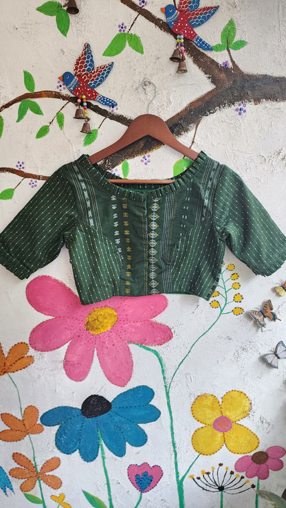 Dark Green Cotton Jacquard Blouse