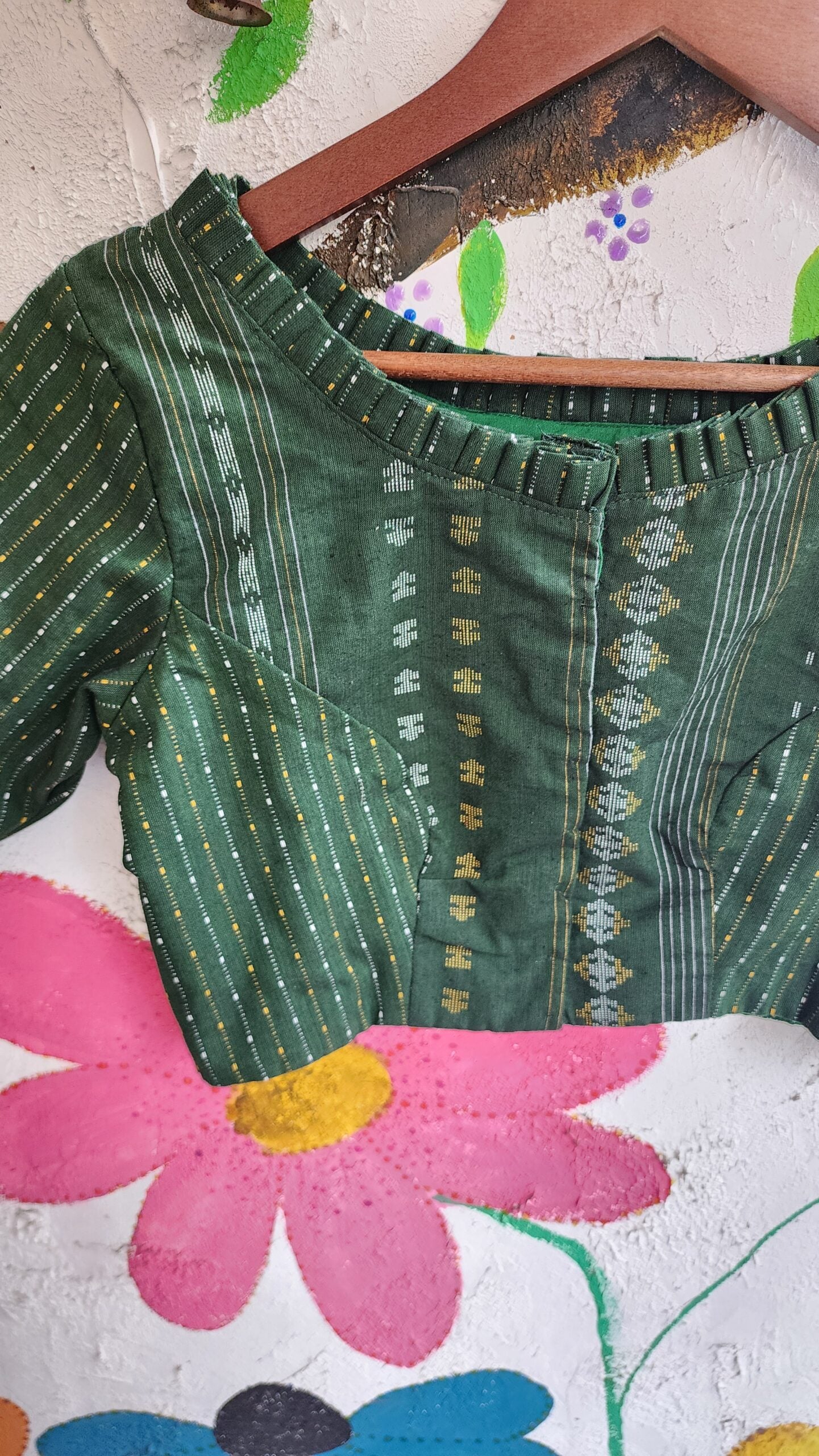 Dark Green Cotton Jacquard Blouse