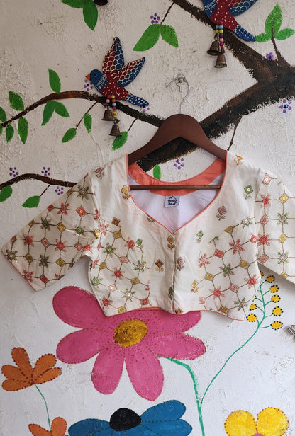 White Cotton Embroidered Patchwork Blouse