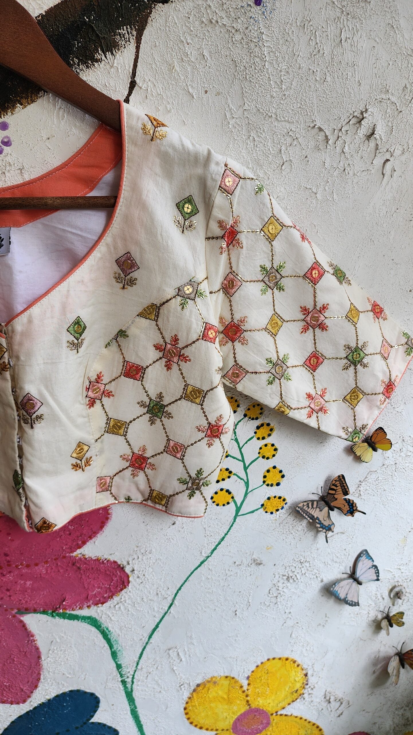 White Cotton Embroidered Patchwork Blouse